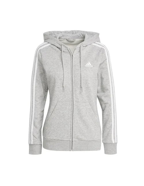Sudadera Con Capucha Adidas Essentials 3 Franjas Felpa Gris Mujer | Ofertas de pádel