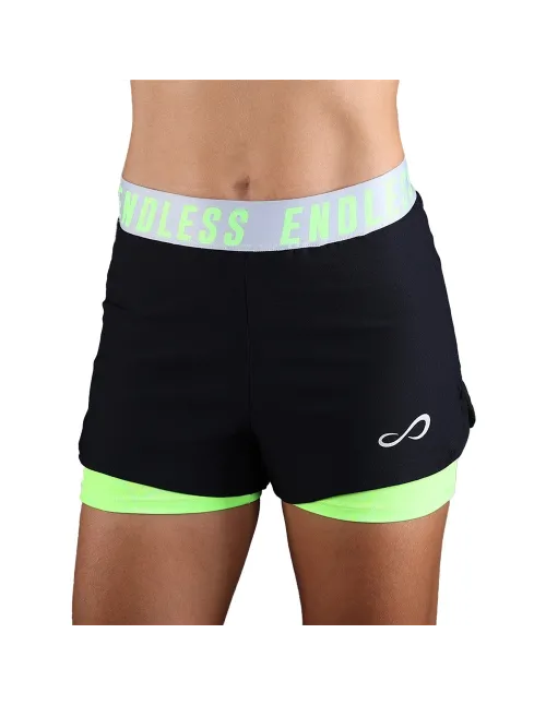 Endless Pantaloncini Tech Iconic 40210 Nero Verde Donna | Ofertas de padel