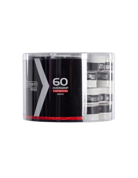 Cubo 60 Overgrips Perforados Black Crown Blanco | Ofertas de pádel