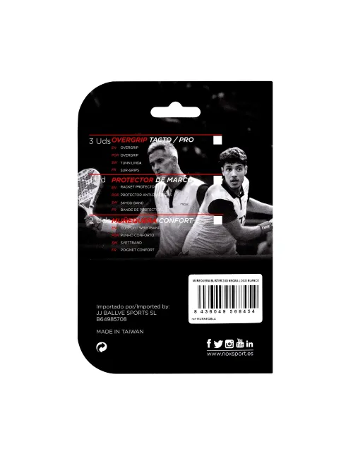 Confezione 6 pezzi Blister (2 pezzi) Braccialetto Nox nero logo bianco |Padel offers