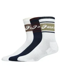 Pack 3 Calcetines Asics Logo Crew Sock Blanco/Azul Marino | Ofertas de pádel 2