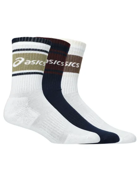 Pack 3 Meias Asics Logo Crew Sock Branco/Azul Marinho | Ofertas de padel