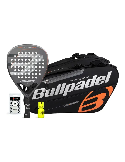 Pack Bullpadel Game Pwr Cinza Saco Preto Laranja Dry Grip | Ofertas de padel