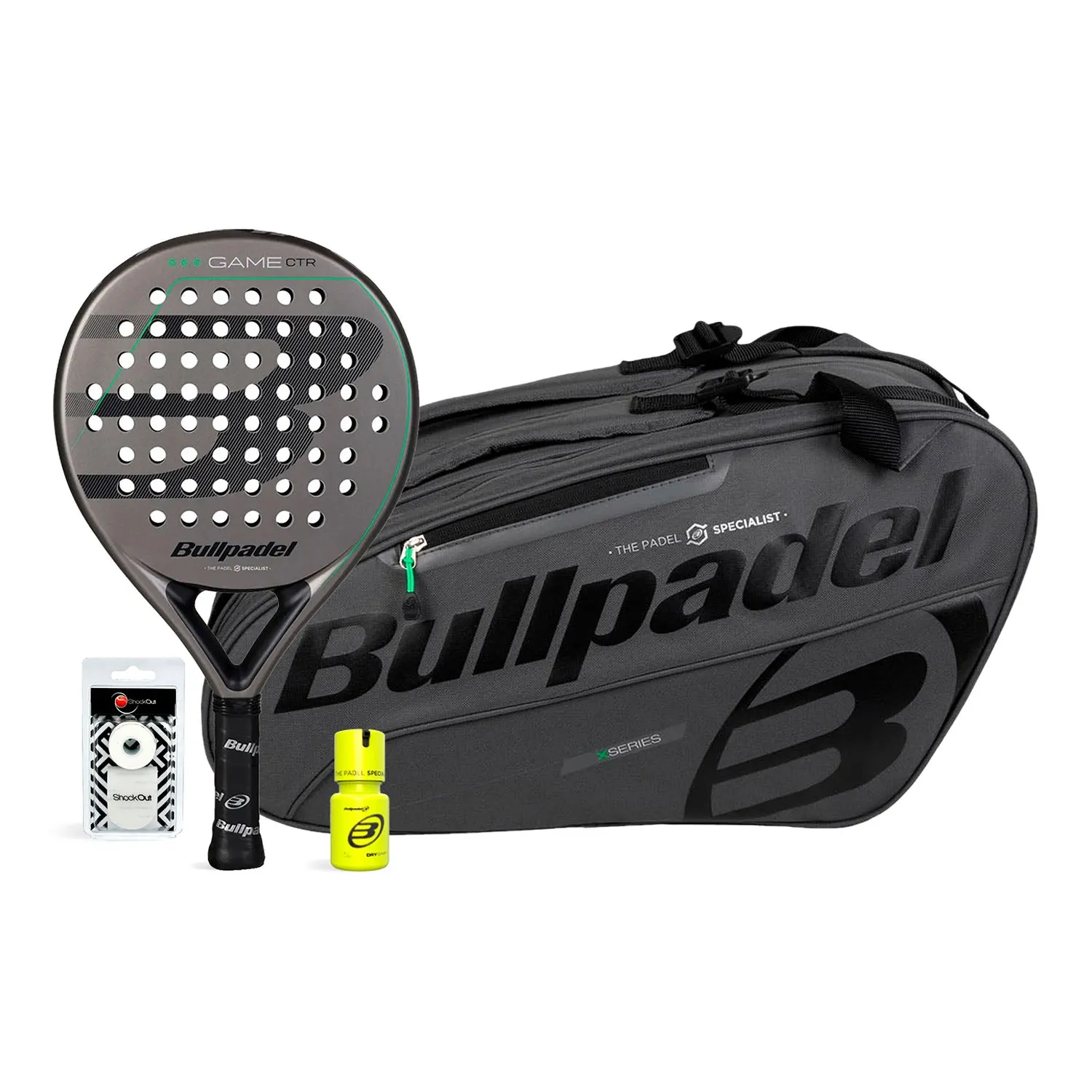 Bullpadel Pack Bullpdel Game Ctr Gris Paletero Gris Dry Grip, Gris Oscuro