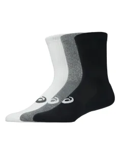Meias Asics 3 Pack Crew Preto/Cinza/Branco | Ofertas de padel 2