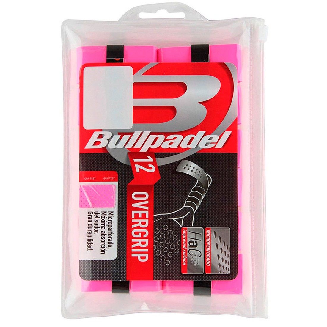 Overgrip Bullpadel Pack 12 Unds Bg-1601 Rosa Flúor.