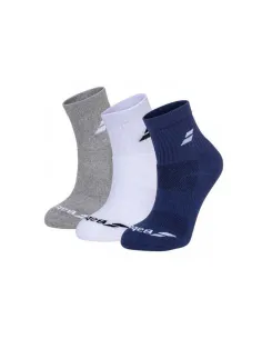 3 Pack Socks Babolat Quarter White Blue Gray