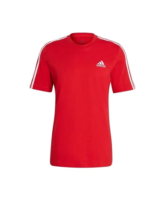 Camiseta Adidas Essentials 3 Franjas Rojo Blanco | Ofertas de pádel