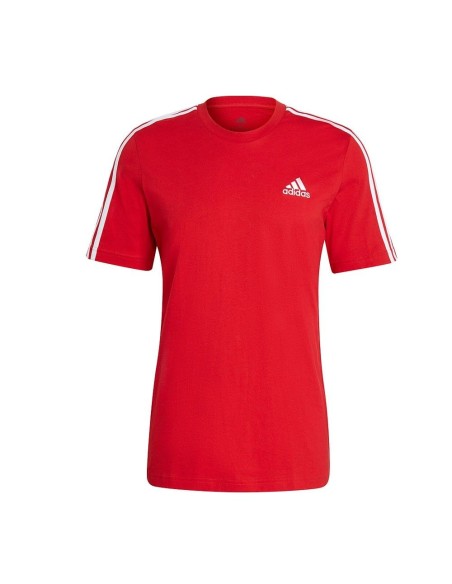 Camiseta Adidas Essentials 3 Franjas Rojo Blanco | Ofertas de pádel