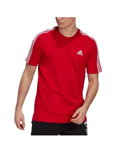Camiseta Adidas Essentials 3 Franjas Rojo Blanco | Ofertas de pádel