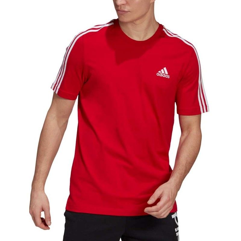 Camiseta Adidas Essentials 3 Franjas Rojo Blanco