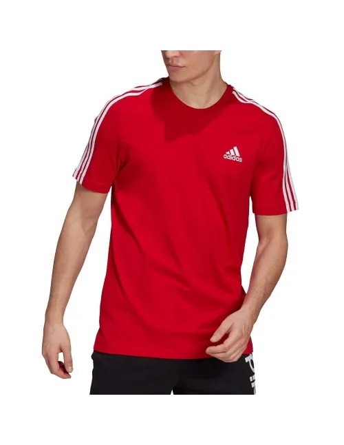 Camiseta Adidas Essentials 3 Franjas Rojo Blanco