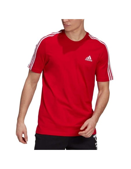 Camiseta Adidas Essentials 3 Franjas Rojo Blanco | Ofertas de pádel