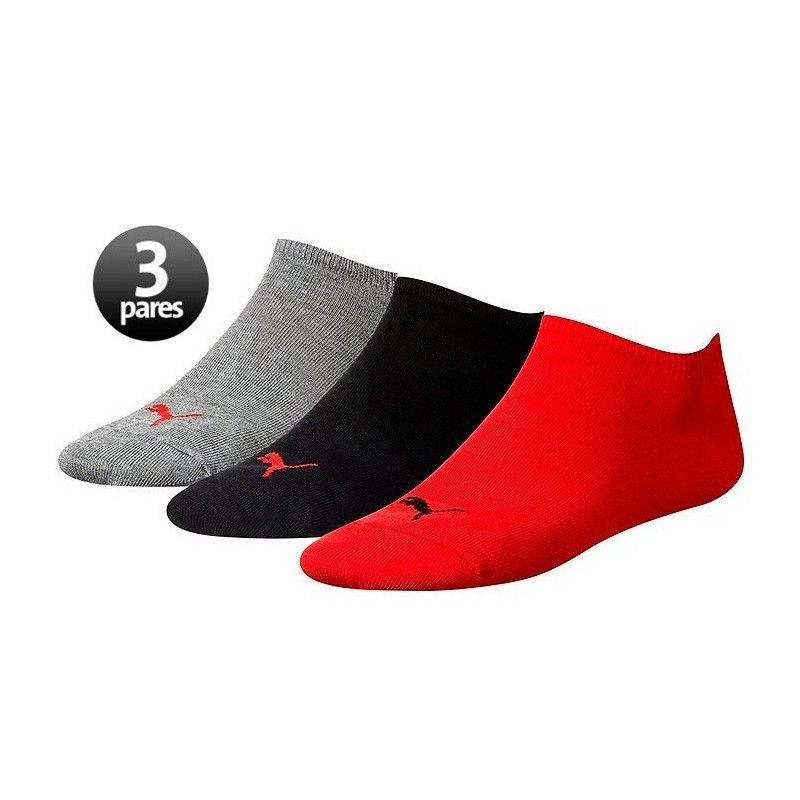 Pack de 3 pares de calcetines Puma Invisible Rojo / Gris / Negro