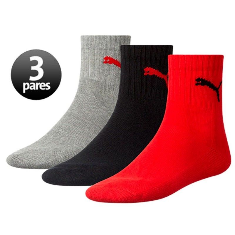 Pack de 3 pares de calcetines Puma Short Crew Rojo/ Gris/ Negro