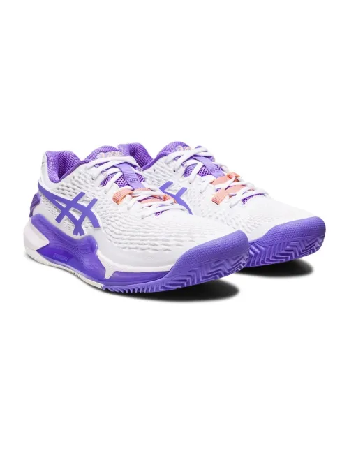 Asics Gel Resolution 9 Clay Blanco Morado Mujer 1042A224-101 | Ofertas de padel